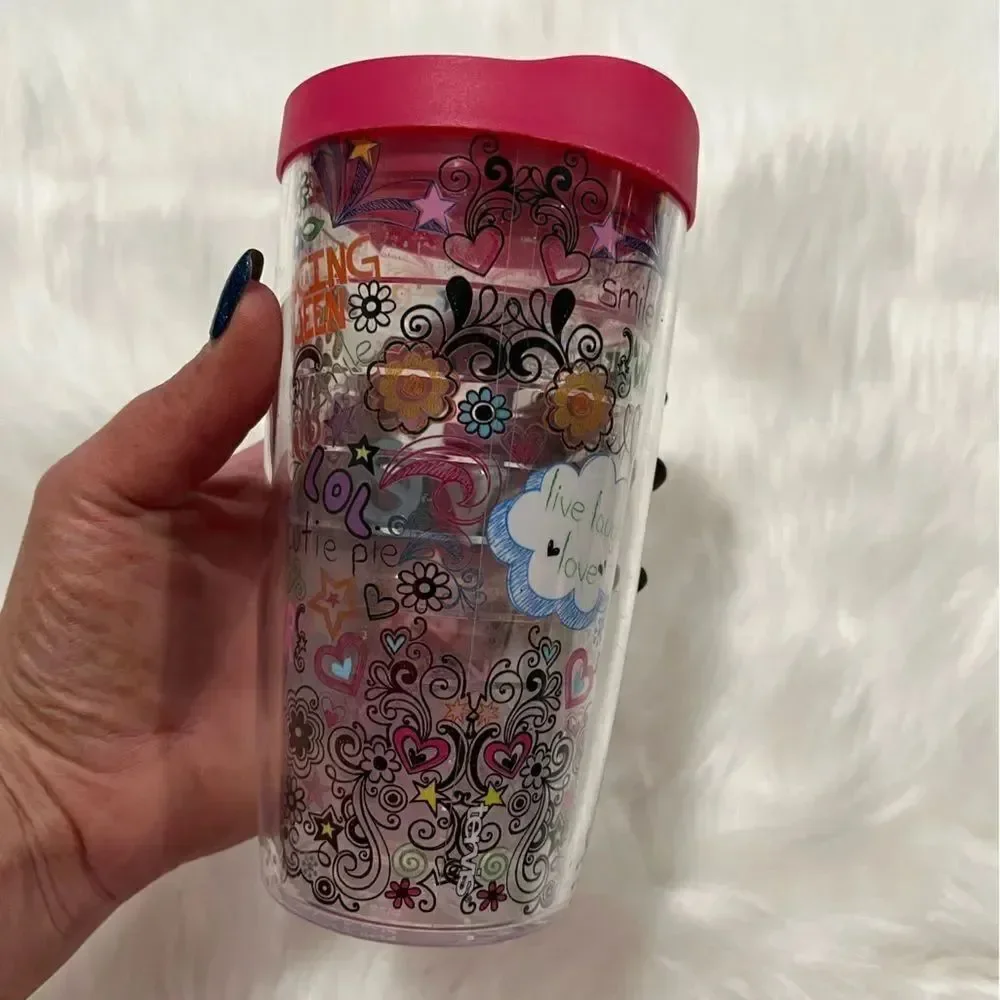 Tervis 16oz Love Superstar Floral Insulated Tumbler with Wrap and Red Lid Clear